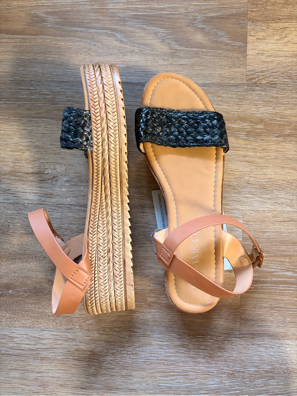 NWT Samilor Black/Tan Platform Sandal, sz 8